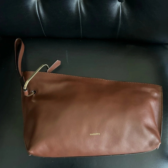 Orsetto Brown Smooth Super Luxurious Leather Clutch w/Gold Hardware Asymmetrical - Picture 7 of 12
